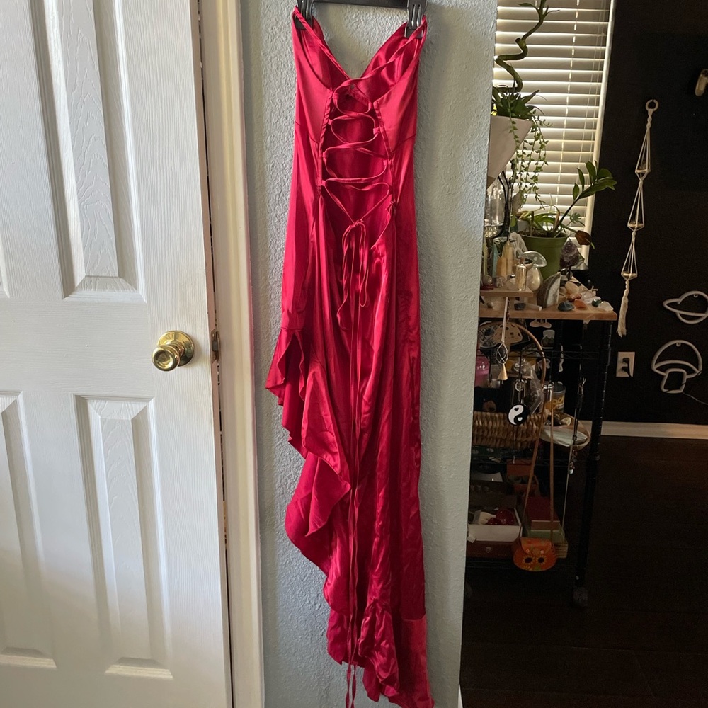 Satiny red asymmetrical fitted dress - Size XS NWT